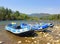 Inflatable boats rafts for rafting along a mountain river in f