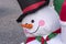 Inflatable christmas snowman on the street. Christmas or New Year holiday background