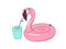 Inflatable cute pool toy. Pink rubber flamingo.