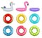 Inflatable donuts. Safety rubber rings toys rings for water pool colored swimming donuts decent vector realistic