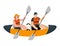 Inflatable double sea or river kayak with man and woman