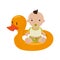 Inflatable duck with baby boy