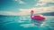 Inflatable flamingo in azzure sea. Ai generative