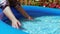 Inflatable Paddling family pool in garden medium