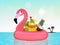 Inflatable pink flamingo with fresh fruit