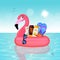 Inflatable pink flamingo with summer objects