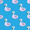 Inflatable Pink Flamingo Toy Seamless Pattern on Blue. Swimming Pool Ring for Kids. Rubber Tropical Bird Shape