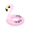 Inflatable Pink Flamingo ToyIsolated on White Background. Swimming Pool Ring for Kids. Rubber Tropical Bird Shape