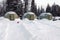 Inflatable rescue Living tents in the snow. Rescue housing modules for winter conditions