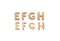 Inflated, deflated gold E F G H letters, balloon font