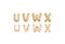 Inflated, deflated gold U V W X letters, balloon font