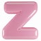 Inflated glossy pink letter Z uppercase illustration. 3D render of latex bubble font with glint. Graphic type, typography, ABC