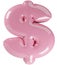 Inflated glossy pink money symbol illustration. 3D render of latex bubble Dollar currency with glint. Graphic math symbol,