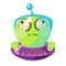 Inflated green alien in a flying saucer, cute cartoon monster. Colorful vector character