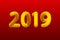 Inflated number yellow figures of 2019 New Year isolated on red background. vector