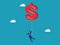 Inflation. Dollar crisis and currency appreciation. Businessman floating with dollar balloon