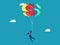 Inflation. Dollar crisis and currency appreciation. Businessman floating with dollar balloons