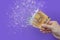 inflation euro . Inflation in Europe, hyper inflation. Banner with purple background. Fifty euro banknotes sprayed in the hand of