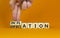 Inflation and expectation symbol. Businessman turns cubes, changes the word inflation to expectation. Beautiful orange background