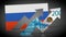 Inflation - Graph from Ruble banknote in front of Russia flag rises