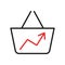 Inflation, high price and growth of food sales line icon. Shopping cart with foods on arrow up. Growth of market basket