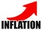 Inflation icon with big red arrow up, concept rising grocery price, economic crisis, consumer price cost graph up - vector
