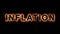 INFLATION - lettering with flame and explosion effect on dark background