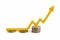 Inflation rising prices. Financial market growth isolate on white background. The yellow arrow on the chart points up