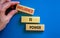 Influence is power symbol. Wooden blocks with words `Influence is power`. Beautiful blue background, businessman hand. Business,