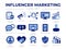 Influencer Marketing icon Set. Content, Promoter, Social Reach, Blog, Growth, Conversation, Followers, Online Shopping,