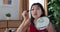 Influencer records product reviews of the brand she works with via social media. Makeup tutorial, lifehacks on how to