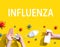 Influenza theme with viral and hygiene objects