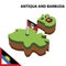 Info graphic  Isometric map and flag of Antigua and Barbuda. 3D isometric Vector Illustration