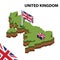 Info graphic  Isometric map and flag of UNITED KINGDOM. 3D isometric Vector Illustration
