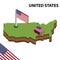 Info graphic  Isometric map and flag of UNITED STATES. 3D isometric Vector Illustration