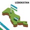 Info graphic  Isometric map and flag of UZBEKISTAN. 3D isometric Vector Illustration