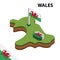 Info graphic  Isometric map and flag of WALES. 3D isometric Vector Illustration
