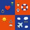 Infografic icon set with love, weather, flying and tourist theme