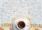 Infograph background template with a fresh coffee on table with