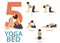 Infographic of 5 Yoga poses for Easy yoga at home  in flat design. Beauty woman is doing exercise for body stretching. Vector