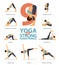 Infographic of 9 Yoga poses for hip and hamstrings in flat design. Beauty woman is doing exercise for hip strength. Vector.