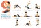 Infographic 9 Yoga poses for workout in concept of Stretch and Mobility in flat design. Women exercising for body stretching.