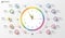 Infographic. Business Clock. Colorful circle with icons. Vector