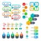 Infographic charts. Bar graphs, steps and options elements, flowchart diagrams and timeline. Useful vector set