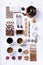 Infographic coffee collection of ingredients, recipe. Flat lay,