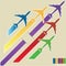 Infographic of Colorful Airplanes with Colorful Background, Vector Illustraton