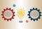 Infographic design, Circuit light Bulb silhouette with explain 2 gears on the gradient tone background