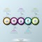 Infographic design layout, 5 multicolored circular elements with pictograms