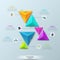 Infographic design template with 6 separate multicolored pyramidal elements divided into pairs