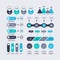 Infographic elements. Bar graphs timelines circle diagram flowchart with percents, number chart and icons. Business